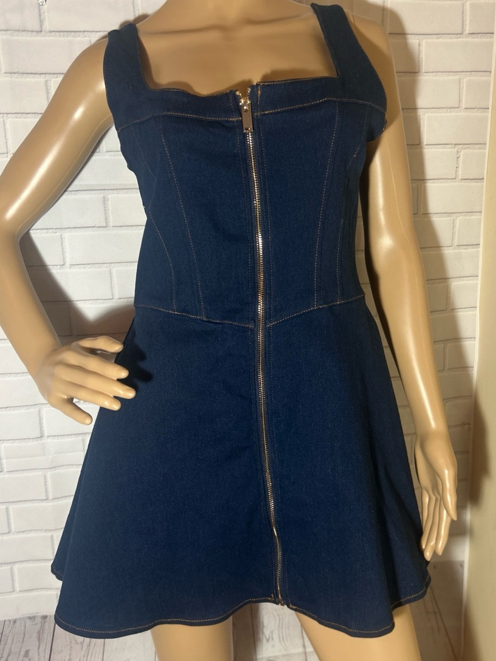 Altar'd State Navy Denim Zip-Front Mini Dress
